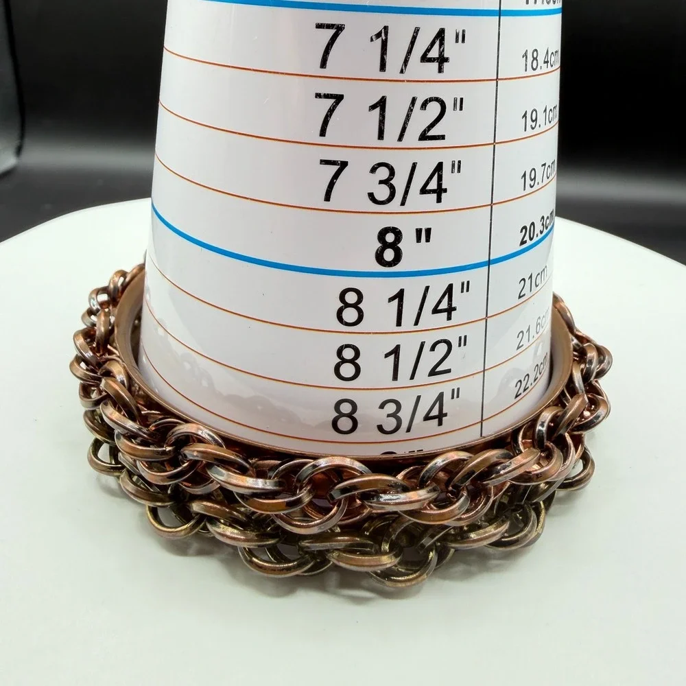 Pair Copper & Brass Tone Chain Link Bangle Bracelet Boho Stack Statement Jewelry